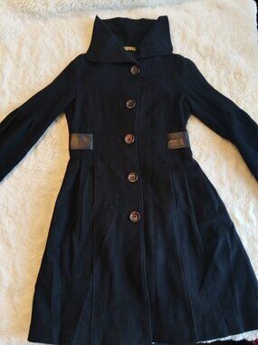 Mackage Black Wool & Cashmere Pleated Coat with Leather Trim - Size P/S